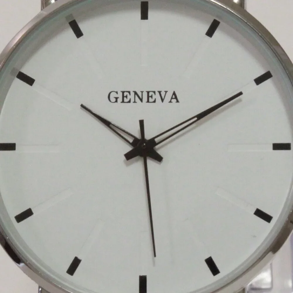 Men's Minimalist Fashion Watch Silver Case White Dial Navy Blue Strap 40mm